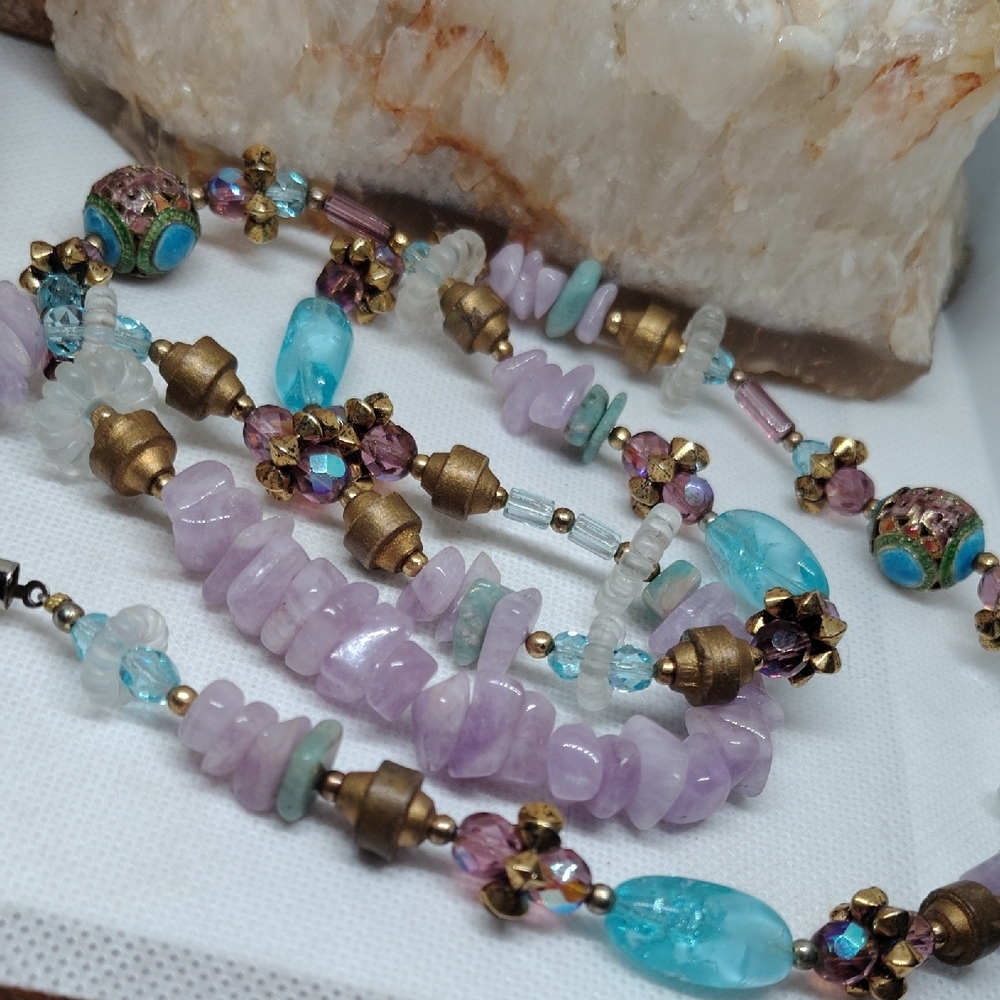 Artisan Semi Precious Gemstone And Glass Beaded Necklace - Picture 5 of 5